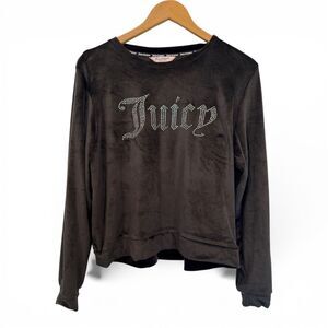 Juicy Couture Black Sleepwear Lounge Top Women’s XL Rhinestone Logo Long Sleeve